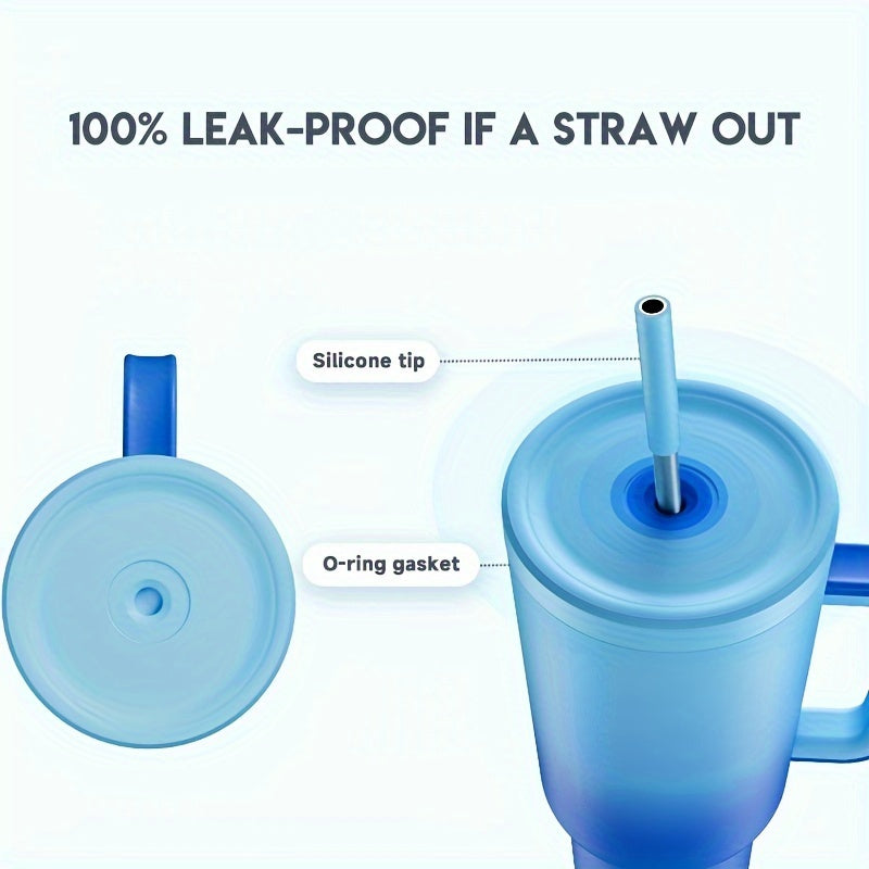 Mug 40 Oz Stainless Steel Tumbler With Lid And Straw - Insulated Water Bottle Keeps Drinks Cold For 34 Hours Or Hot For 10 Hours - Perfect For Outdoor Activities, Camping, Hiking, And Traveling - Includes Handle And Gift Drin