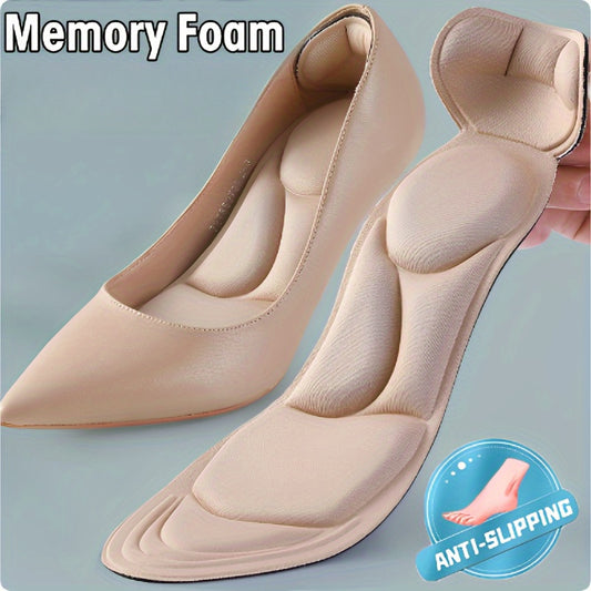 [Memory Foam Insoles] 4pcs Memory Foam Insoles | Breathable, Non-Slip, Ergonomic Design for All-Day Comfort, Comfort Footwear | Ergonomic Insoles | Memory Foam Insoles for High Heels, Flat Shoes & Boots - Black & Beige