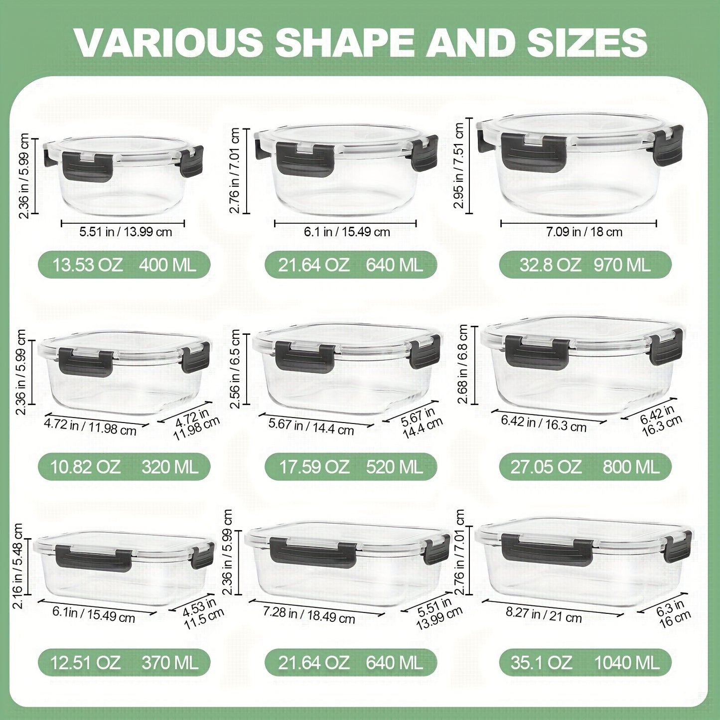 12pcs Glass Food Storage Containers with Lids, Meal Prep, Pantry Kitchen Storage Containers for Lunch, Leak Proof, Airtight Glass Lunch Bento Boxes for Microwave, Oven, Freezer And Dishwasher