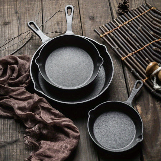 Cast iron Pan 3pcs set, Cast iron Pan, Frying pan, Wok, Cast Iron Set (Black)