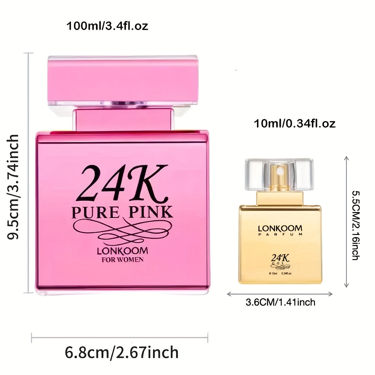 2pcs LONKOOM Long-Lasting Eau De Parfum for Women - Floral-Fruity & Sweet Fruity Fragrance, 3.4fl.oz + 0.34fl.oz Travel-Size, Luxury Gift Box with Pink Ribbon, Perfect for Daily Wear, Office, Travel, Birthday, Mother’s Day