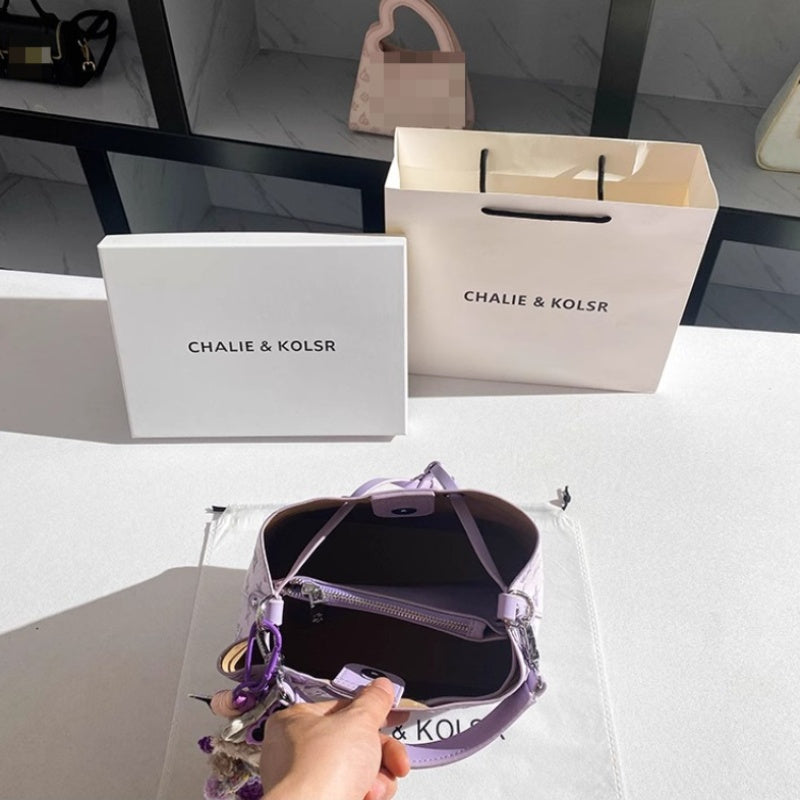 2025 New Large Capacity Purple Bucket Bag for Women - Elegant Geometric Pattern, with Embossed Detailing, Adjustable Shoulder Strap & Golden-Tone Hardware, Durable Polyester Lining, Stylish Everyday Handbag, Sophisticated Acc