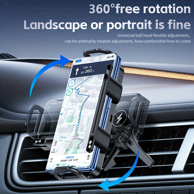 15W Wireless Car Charger Holder For Z Fold6 Fold5 Fold4 Fold3 Fold2 Fold Ultra 16/15/14/13/12 Pro Max 4.3-inch-6.9-inch Mobile Phone Automatic Clamping, Electric Horizontal And Vertical Screen Adjustment Angle, Fast Charger