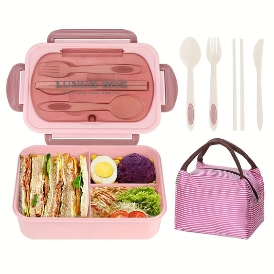 Adult Bento Boxes + Insulated Lunch Bag Set - 1200ml Leak Proof Bento Box Set, Spacious 3 Compartment Lunch Box, Perfect for Office, School, Camping And Picnics - Kitchen Storage Solutions