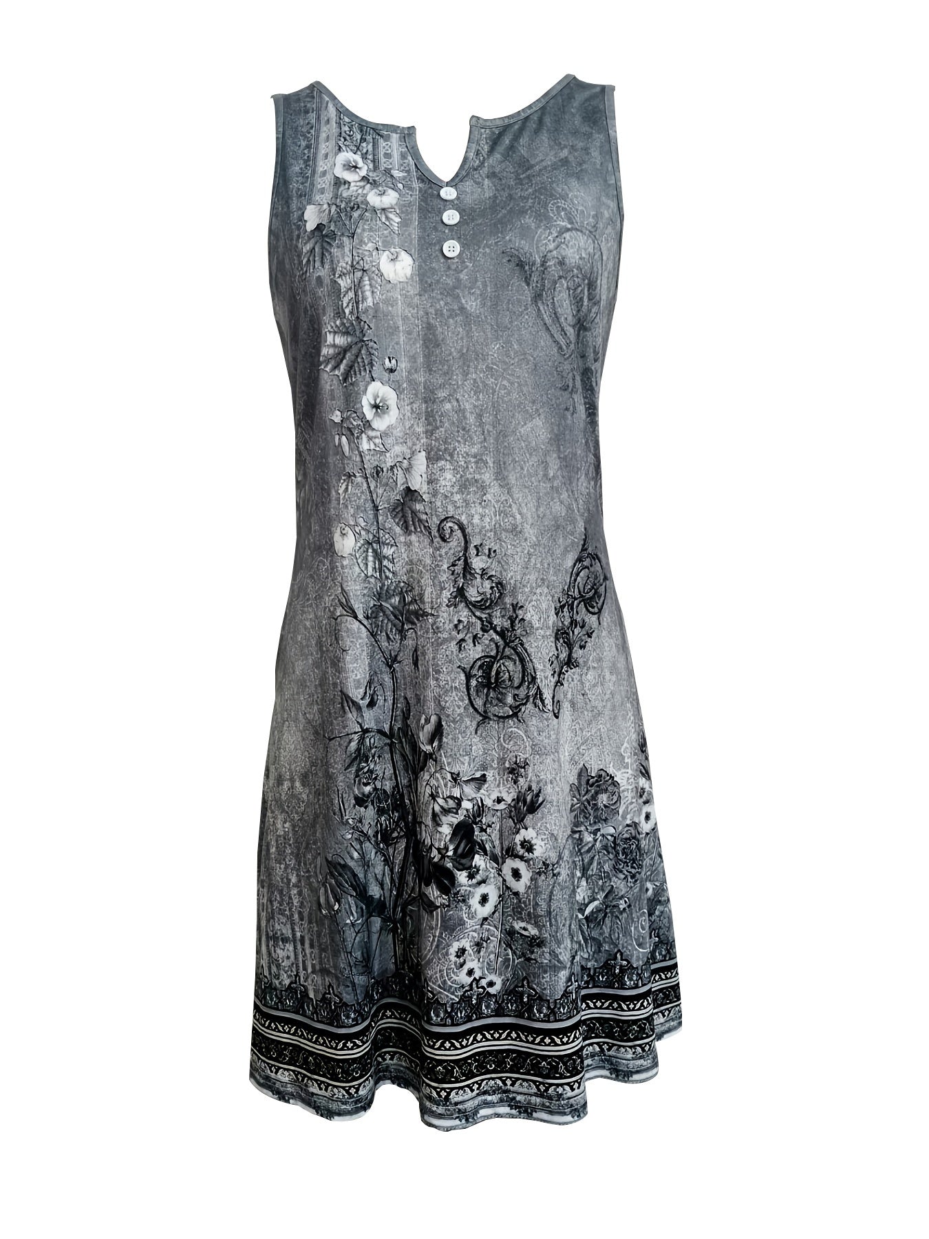 Floral Print Women's Elegant Deep V-Neck Knee-Length Dress - A-Line Stretchy Machine-Washable Lightweight Soft Fabric Fashion for Spring/Summer Casual & Formal Occasion, Comfortable Fit