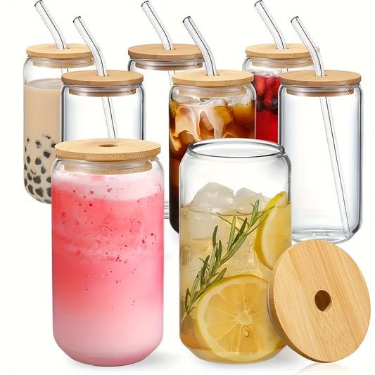 [350/550ml Glass Cup] Transparent 350ml/550ml Can-Shaped Glass Cup with Lid & Straw | Dishwasher Safe, Stylish & Versatile Drinkware for Cold Beverages, Perfect for Home & Office