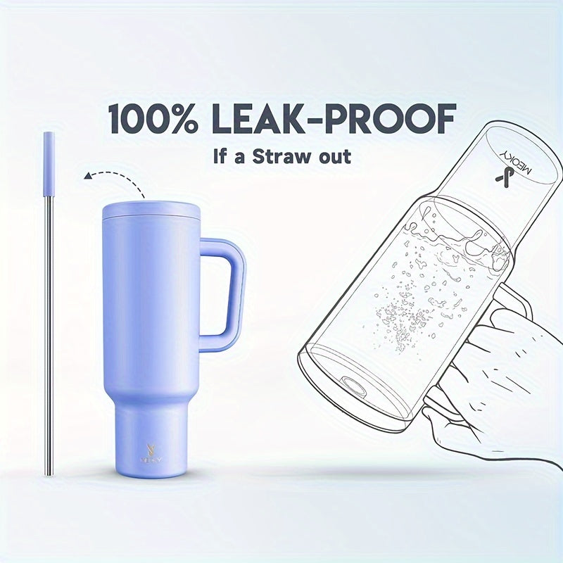 Meoky 50oz Tumbler with Handle, Tumbler with Lid and Straw, Insulated Stainless Steel Travel Mug, 100% Leak-proof, Keeps Cold for 36 Hours or Hot for 12 Hours
