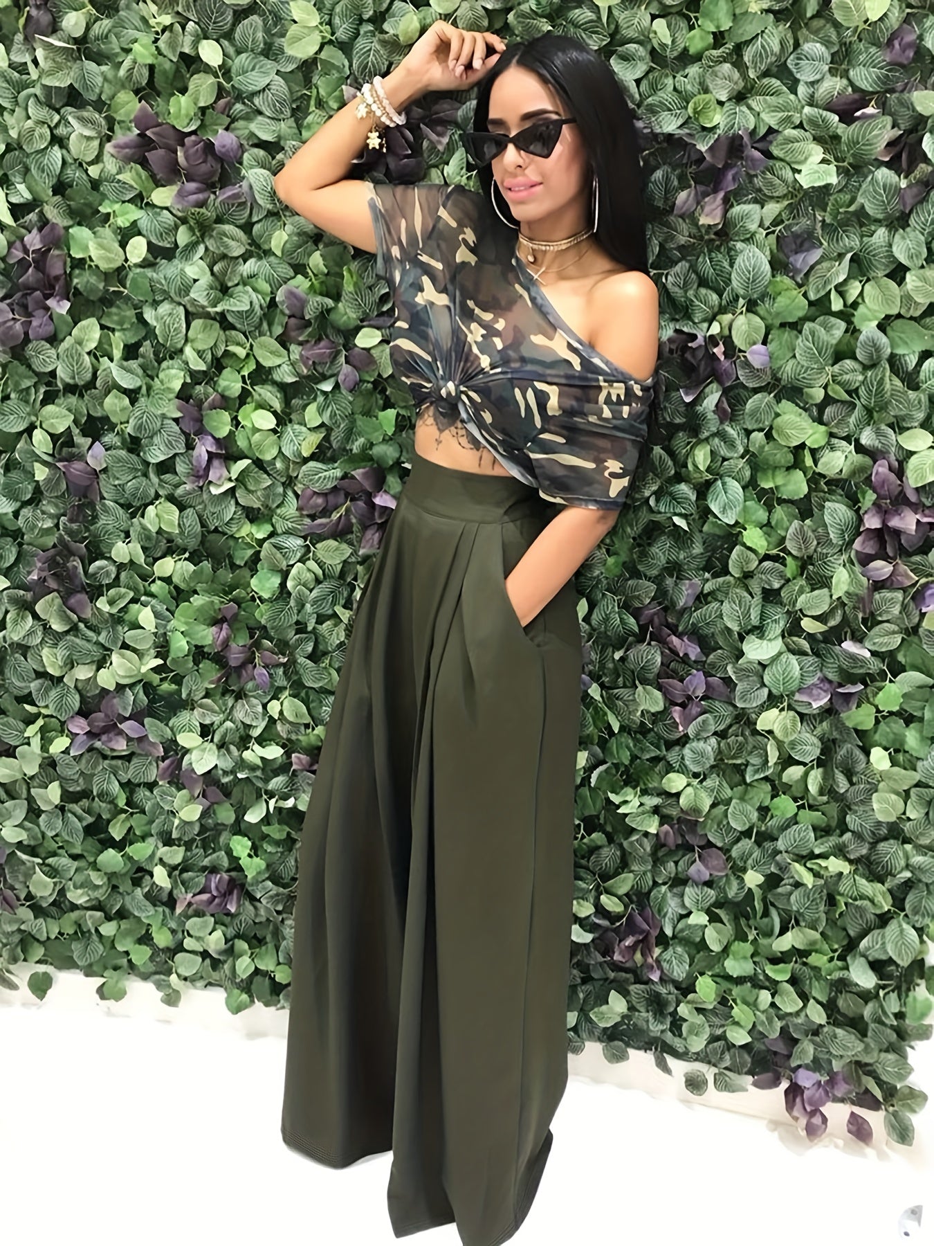 Loose Straight Flare Pants, Casual Pocket High Waist Solid Wide Leg Fashion Comfy Pants, Women's Clothing