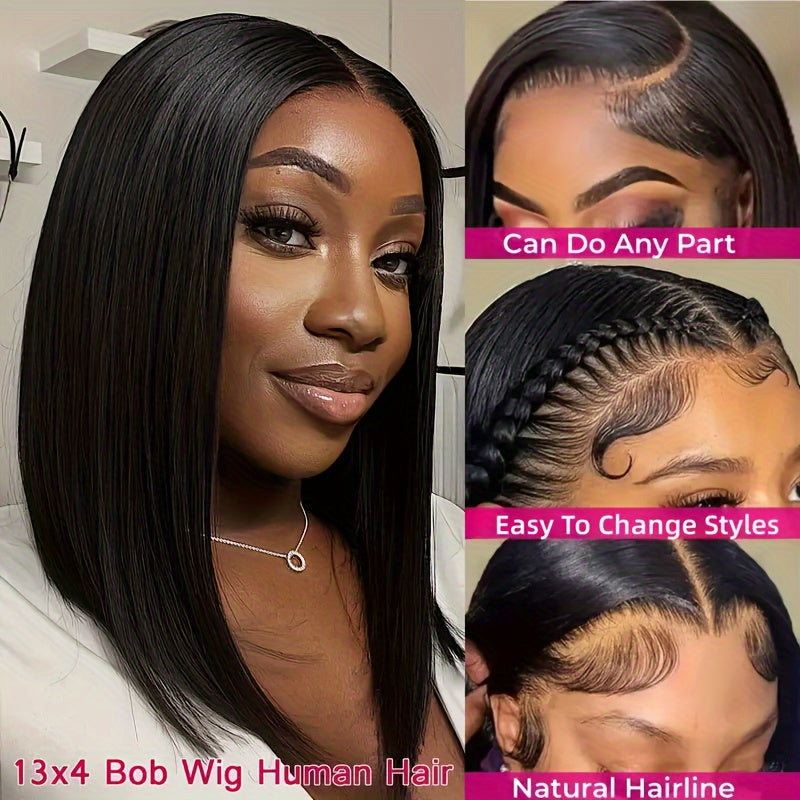 [Straight Human Hair Wig] 250% Density Straight Human Hair Glueless Wig, Glueless Straight Bob Wigs for Women, 13x4 HD Lace, Preplucked Pre Cut Lace Air Wig, Put On And Go Human Hair Wigs