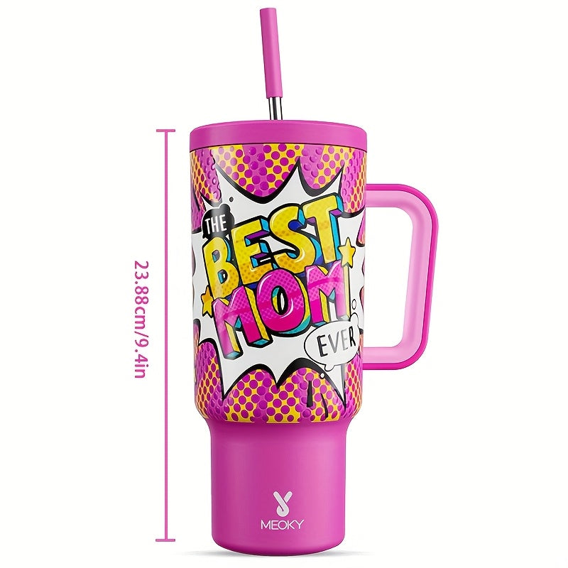 [MEOKY Stainless Steel Tumbler] MEOKY 40oz Stainless Steel Tumbler with Handle | Leak-Proof, Insulated Travel Mug for Hot & Cold Drinks, Perfect Gift for Father's Day & Mother's Day, Round Shape, Hand Wash Only, Travel Drinkw