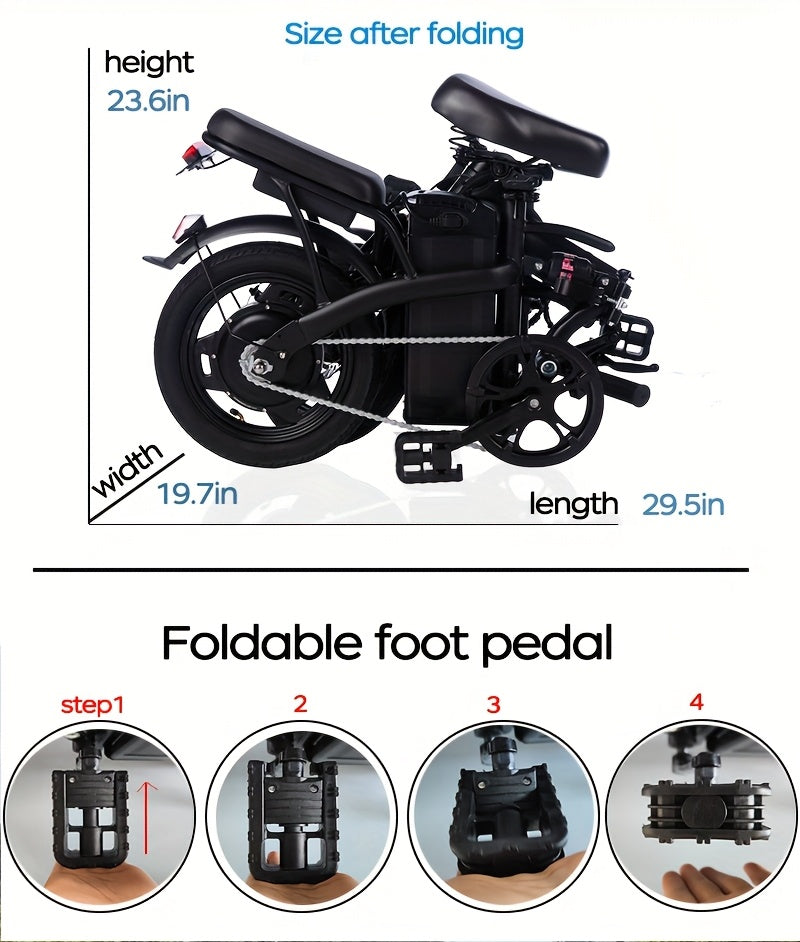 14 Inch Foldable Adult Electric Bicycle, Clearance Dealership, 500w Motor, Maximum Speed Of 20 MPH, 48V 10.4Ah Lithium Battery, 14 Inch Tires, Portable Folding Design, Outdoor Cycling Exercise, Urban Commuting Travel, Detacha