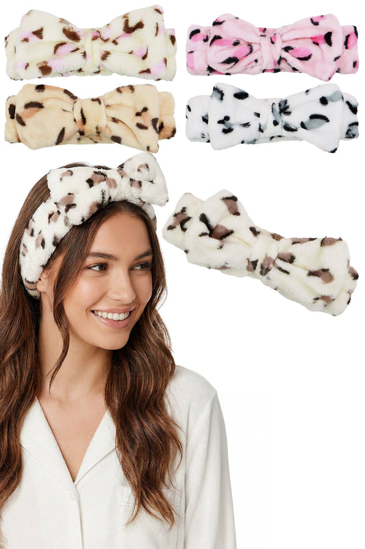 Leopard Bow Spa Headband – Soft Fleece Makeup Headband