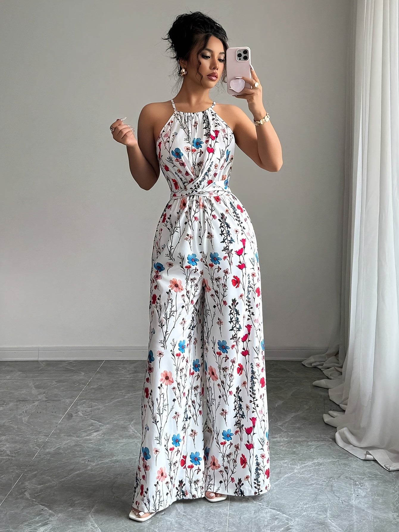 Green Women's Geometric Print Sleeveless Jumpsuit with Tie Waist and Wide Legs in White - Perfect for Night Outs, Parties, and Casual Attire, Casual Attire|Modern Casualwear|Strapless Jumpsuit