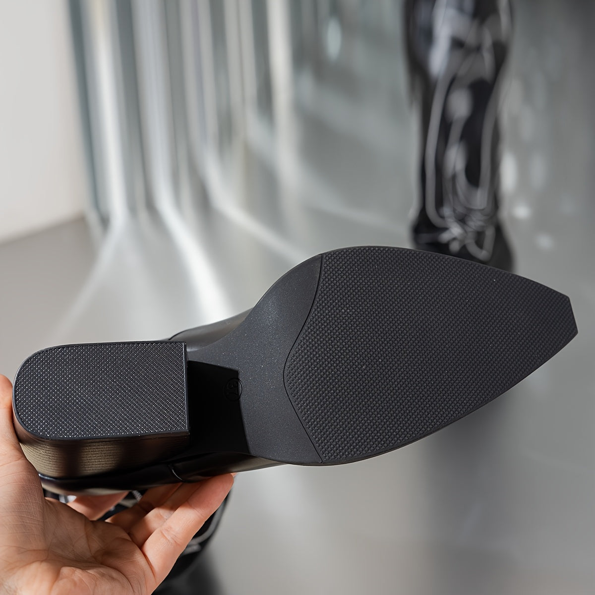 Women'S Stylish Over-the-Knee Boots with Floral Embroidery, Pointed Toe, Slip-On Design, High Block Heel, Synthetic Upper & Rubber Sole, Comfort Fabric Insole - Black & White Patterned, Fashion Accessory | Floral Embroidered