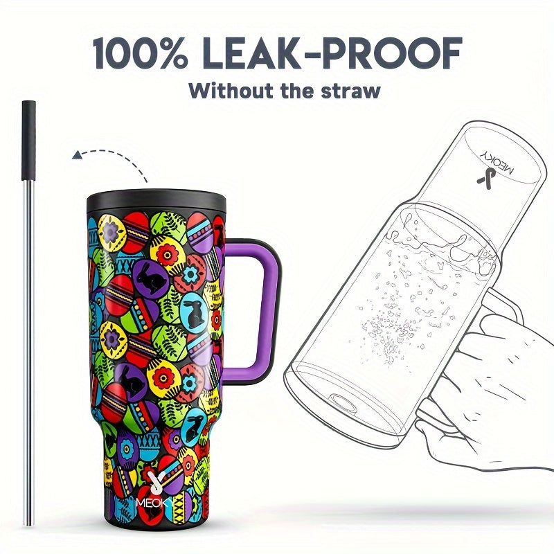 Meoky 40oz Insulated Stainless Steel Water Bottle - Vibrant Butterfly Design, Keeps Drinks Hot/Cold for Hours, with Lid, Straw & Handle - Ideal for Outdoor Activities, Camping, Hiking, Car Travel - Perfect Easter Gift