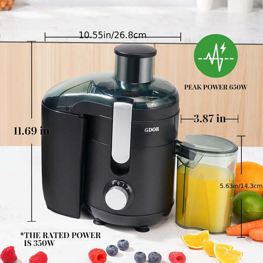 GDOR Electric Juicer, Dual Speeds Centrifugal Extractor Machines for Fruits And Veggies, 2.5" Feed Chute, Anti-Drip, Easy to Clean, Includes Cleaning Brush, BPA-Free, Black.