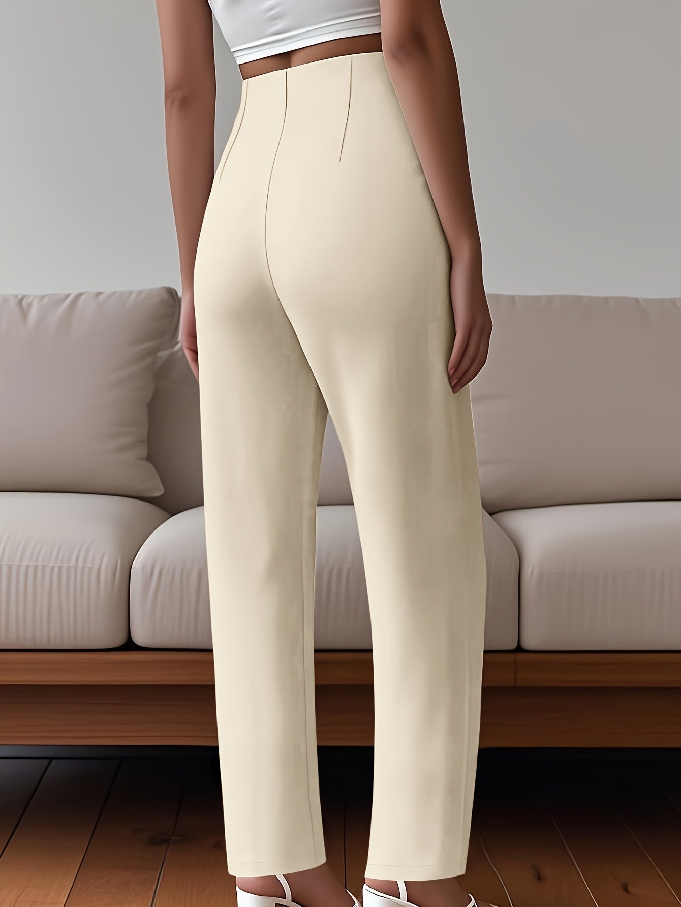 Women's Elegant Solid Black Trousers with Hidden Zipper Closure - Structured Non-Stretch All-Season Work Pants for Commuting, Travel & Professional Attire, Machine Washable Tailored Fit, High Waist Trouser Pants for Women, Pa