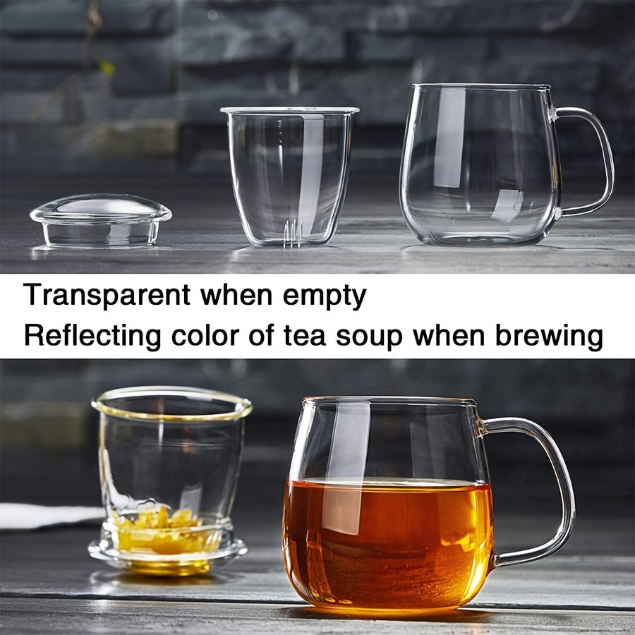 LDQ 1pc Infusion Mugs Glass Tea Cup with Infuser and Lid, High Borosilicate Glass Tea Cup for Loose Leaf Tea, Blooming Tea, Tea Bag Perfect for Christmas, Halloween, Thanksgiving, Tea Mug, Lidded Tea Mug, Stylish Infuser Mug,