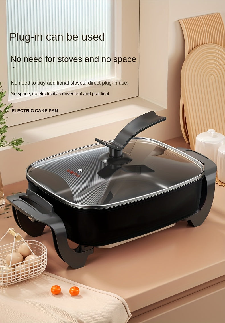 1pc 12x12 Inch Non-Stick Ceramic Electric Pot with Glass Lid, Aluminum Body, 1500W Adjustable Temperature Controller, for Frying, Baking, Steaming, or Boiling, Easy to Clean, 110V US Plug, Perfect for Home Use