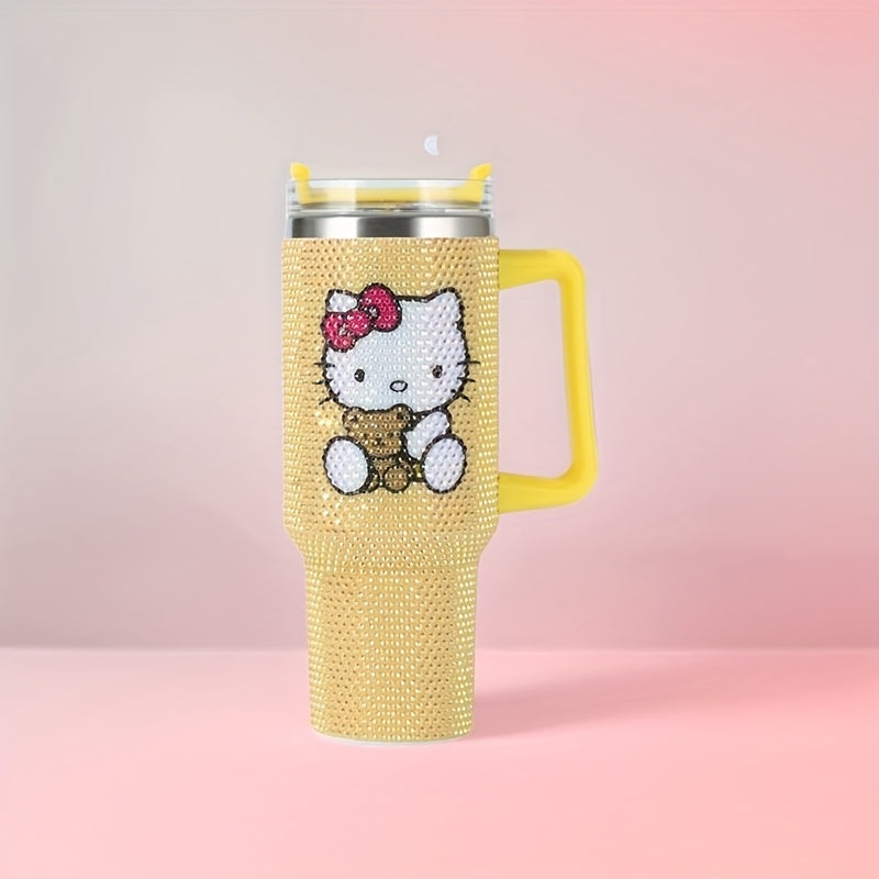 1pc Hello Kitty 40oz Stainless Steel Insulated Water Bottle with Rhinestone Tumbler Lid, Cute Pink Kitty Cat Handle & Straw - BPA-Free Thermos for,, Women, Birthday/Christmas/Valentine's Gift, Hot/Cold Drink Thermos, Drink Bo