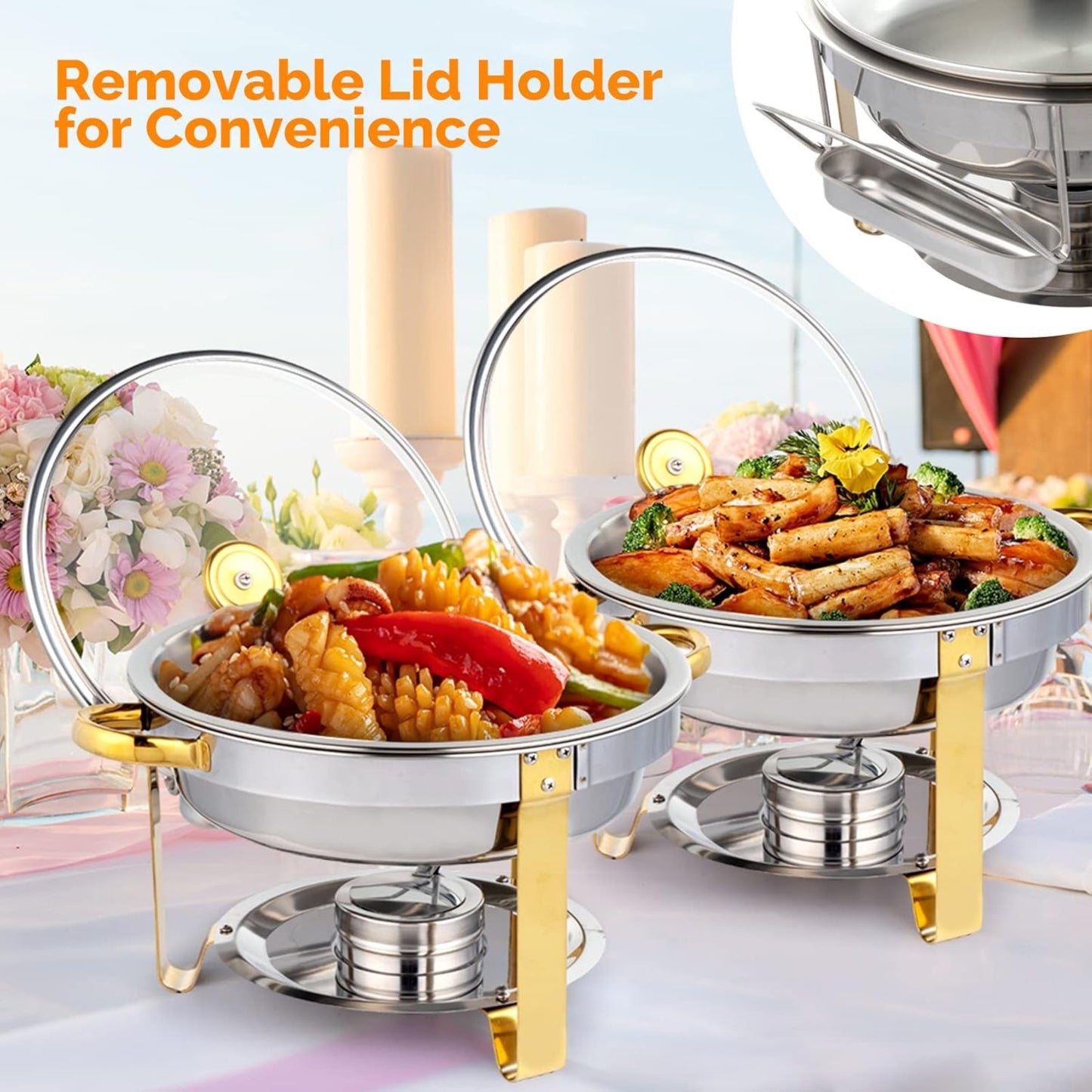 Meiffer 6-piece 2/4/6/8 piece set commercial 304 stainless steel rolling heat-resistant tray set - NSF stainless steel countertop system, only includes food trays, water trays and fuel storage containers, only for cooking