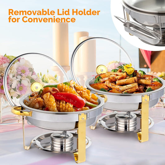 Meiffer 6-piece 2/4/6/8 piece set commercial 304 stainless steel rolling heat-resistant tray set - NSF stainless steel countertop system, only includes food trays, water trays and fuel storage containers, only for cooking
