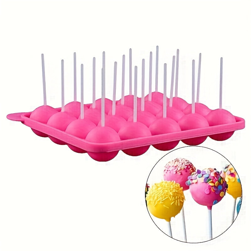 [Silicone Lollipop] 20 Hole Silicone Lollipop Mold with 20 Sticks | Perfect for Cake Sticks, Chocolate and Candy Baking - Chocolate Molds
