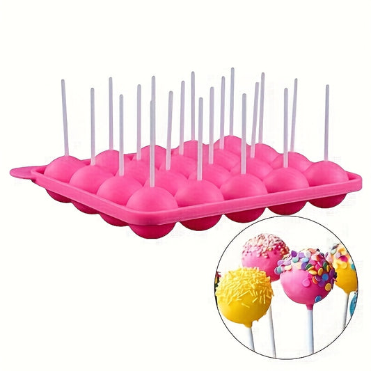[Silicone Lollipop] 20 Hole Silicone Lollipop Mold with 20 Sticks | Perfect for Cake Sticks, Chocolate and Candy Baking - Chocolate Molds