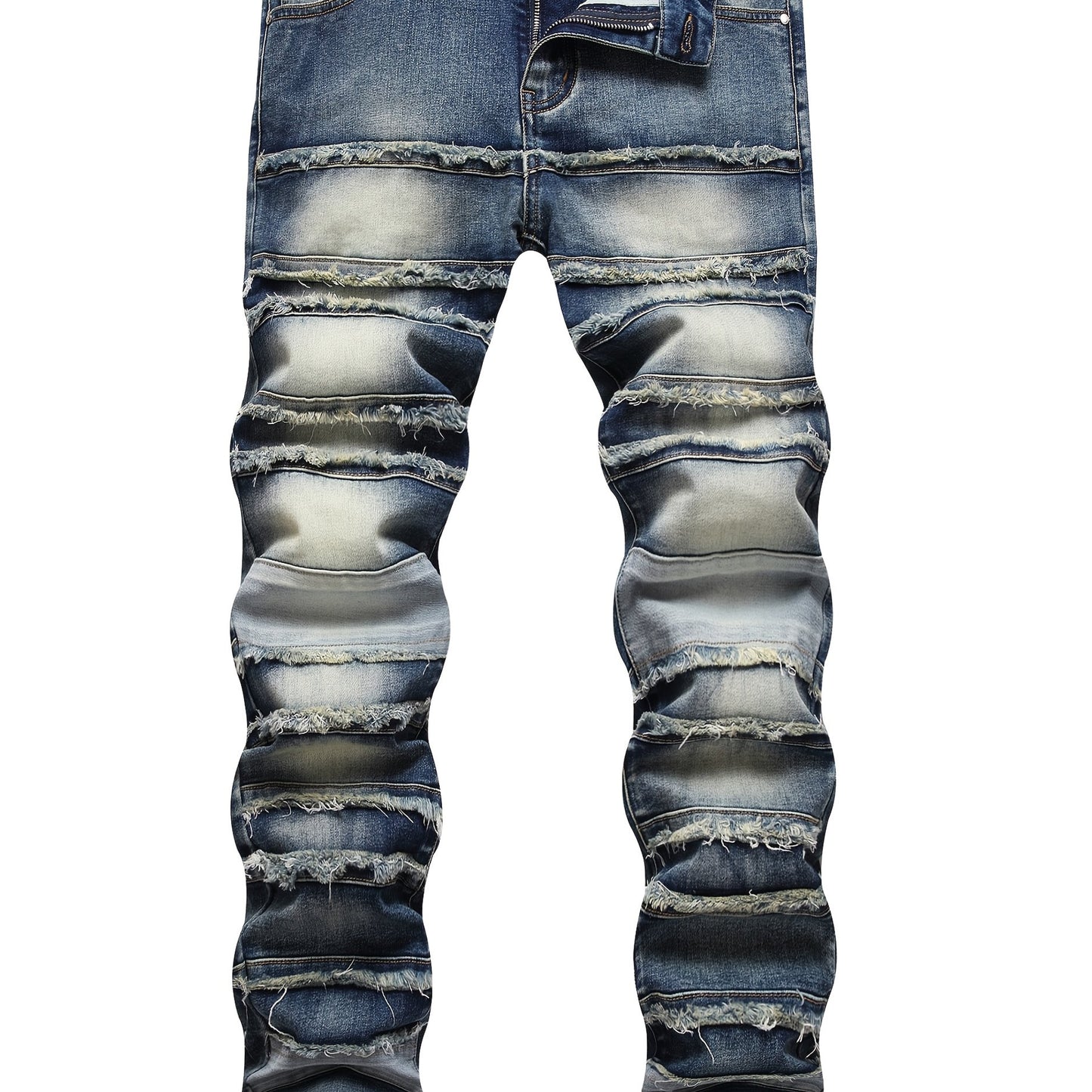Men'S Slim-Fit Distressed Faux Denim with Raw Edges & Washed Texture - Machine-Washable Streetwear Faux Denim Trousers, All-Season Comfort, Solid Color Design for Casual & Formal Outfits, Versatile Clothing, Trendy Fashion, D