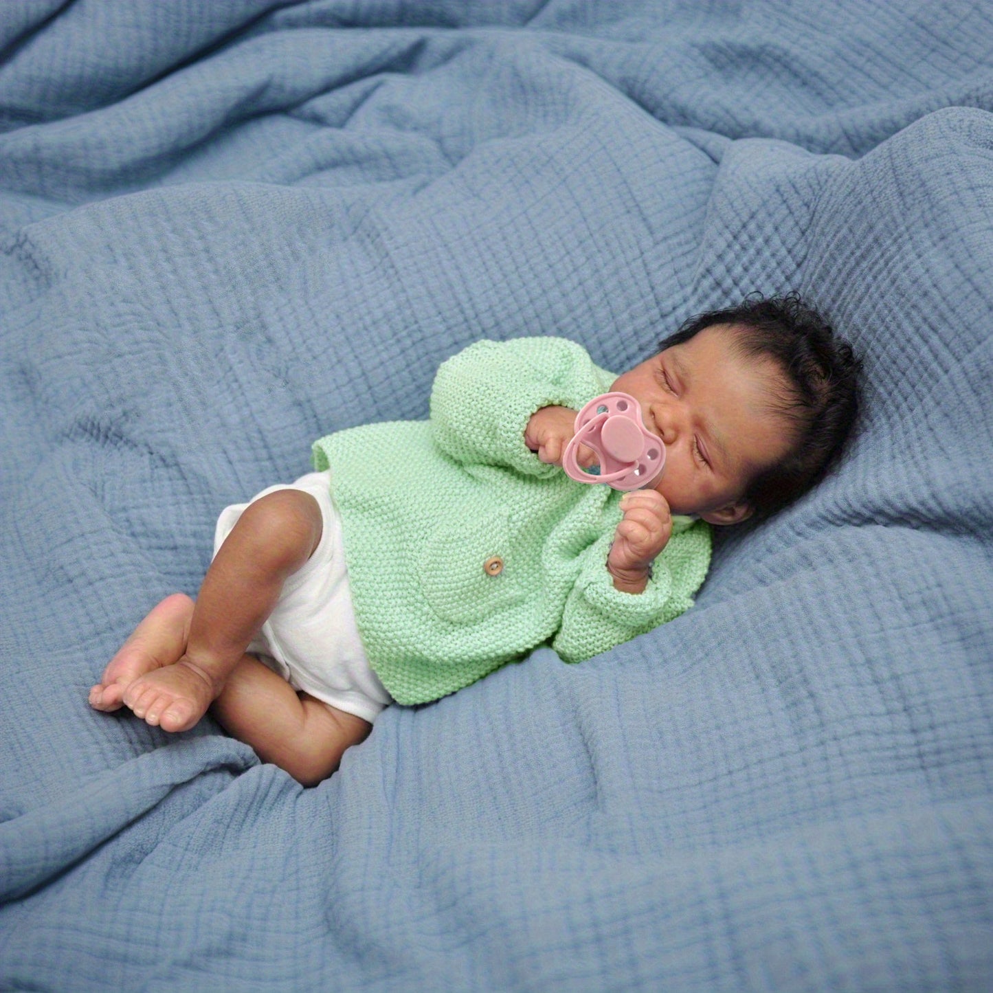 17.72inch Asleep Reborn Baby Doll Toy for Girl Cloth Body Vinyl Limbs Lifelike Black Brown Light Beige Smile Babies Doll Kid Birthday Gift Collectable Humanoid Toys