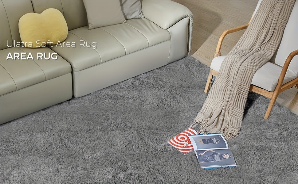 Ultra Soft Rug For Living Room, 5X8 Ft Grey Fluffy Shag Area Rug For Bedroom, Modern Shaggy Carpets Fuzzy Rug For Teens Dorm Nursery Home Decor Aesthetic, Upgrade Anti-Skid Durable