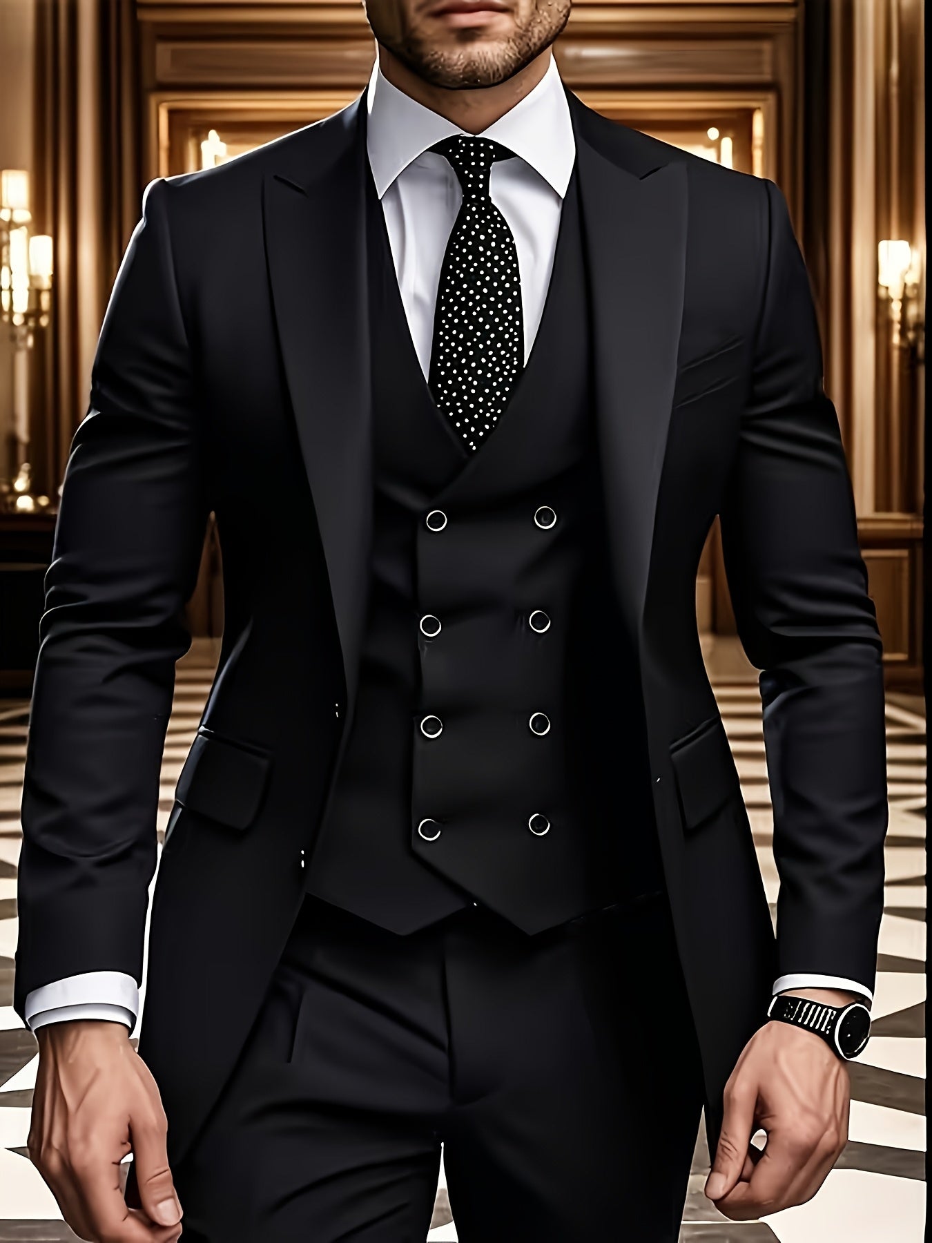 [Three-Piece Suit Set] Men's Three-Piece Suit Set with Vest and Trousers for Weddings and Formal Occasions