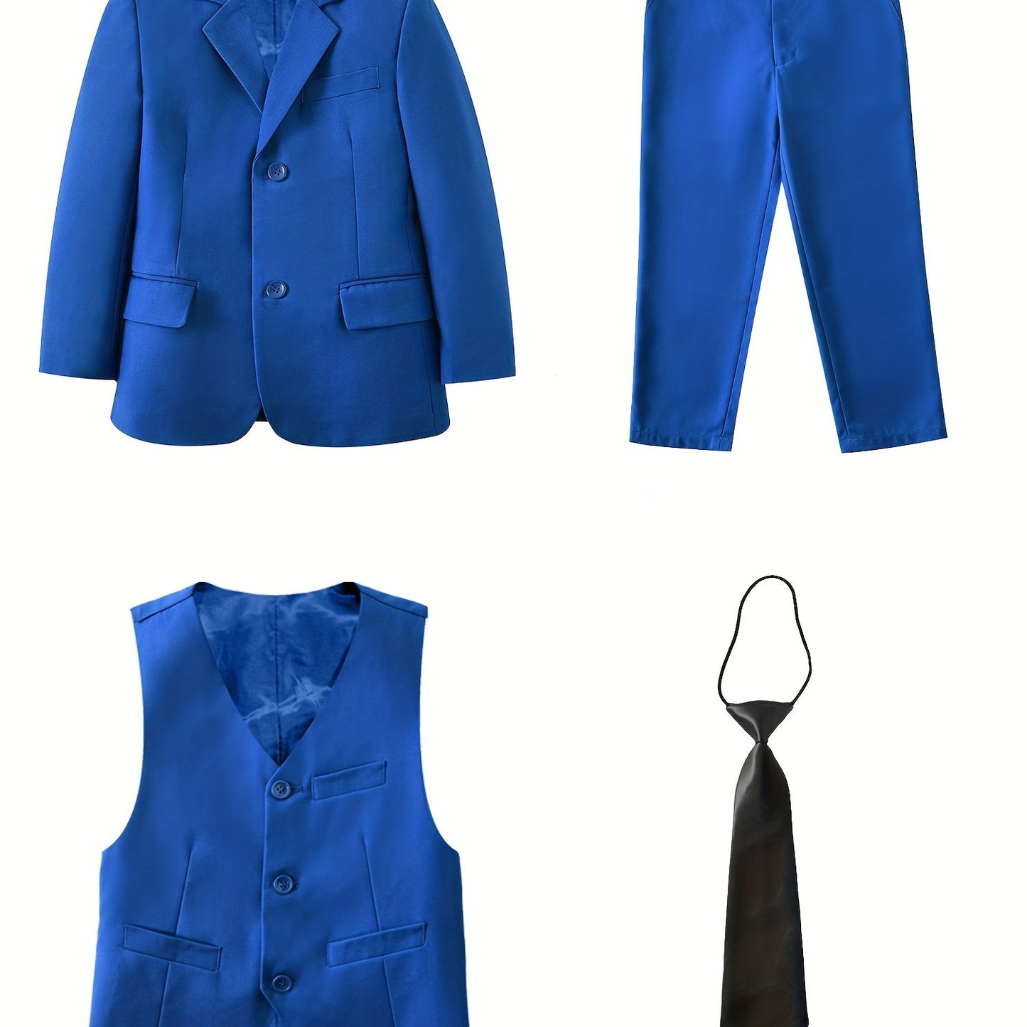 Mosedou Boys 4pcs Suit Set Blazer&Waistcoat&Pants&Tie 2-16Yrs Kids Formal Wear British Style Wedding & School Outfit Boys' Suits 4pcs Sets Teens Formal Suits for Vest&Tie Wedding Flower Boy Attire