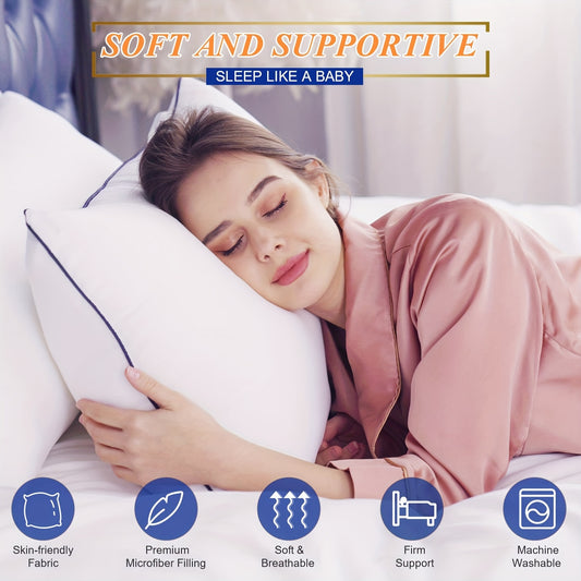 [Set of 2 Cooling Bed Pillows] Supportive Firm Bed Pillows for Sleeping - King Size, Set of 2/4, Cooling Hotel Quality with Premium Soft Down Alternative Fill for Back, Stomach or Side Sleepers, 20''x34''