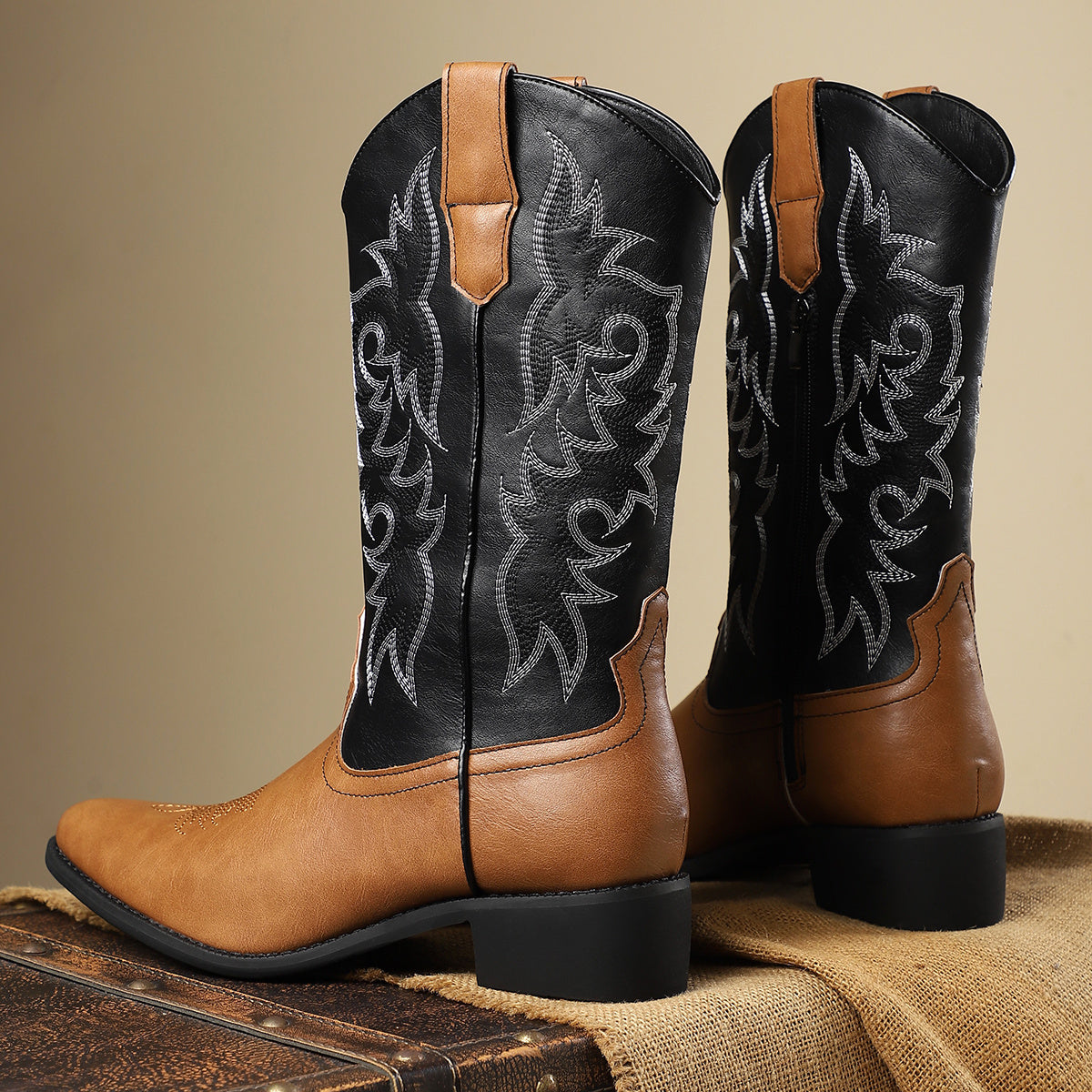 [Father's Day, Cowboy Boots] Father's Day Gift | Men's Retro Western Cowboy Boots | Embroidered Tall Chelsea Boots