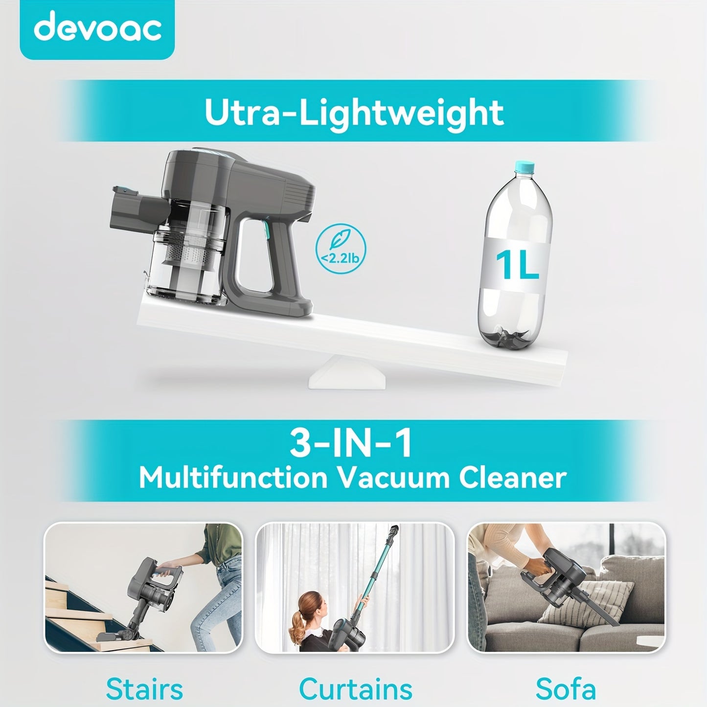 N300 Cordless Vacuum Cleaner for Home, 6-in-1 Rechargeable Powerful Lightweight Handheld Vacuum Cleaner, Running Time 45 Minutes, 48.58oz Dust Cup, Vacuum Cleaner for Home, Hardwood Floor, Carpet And Pet Hair