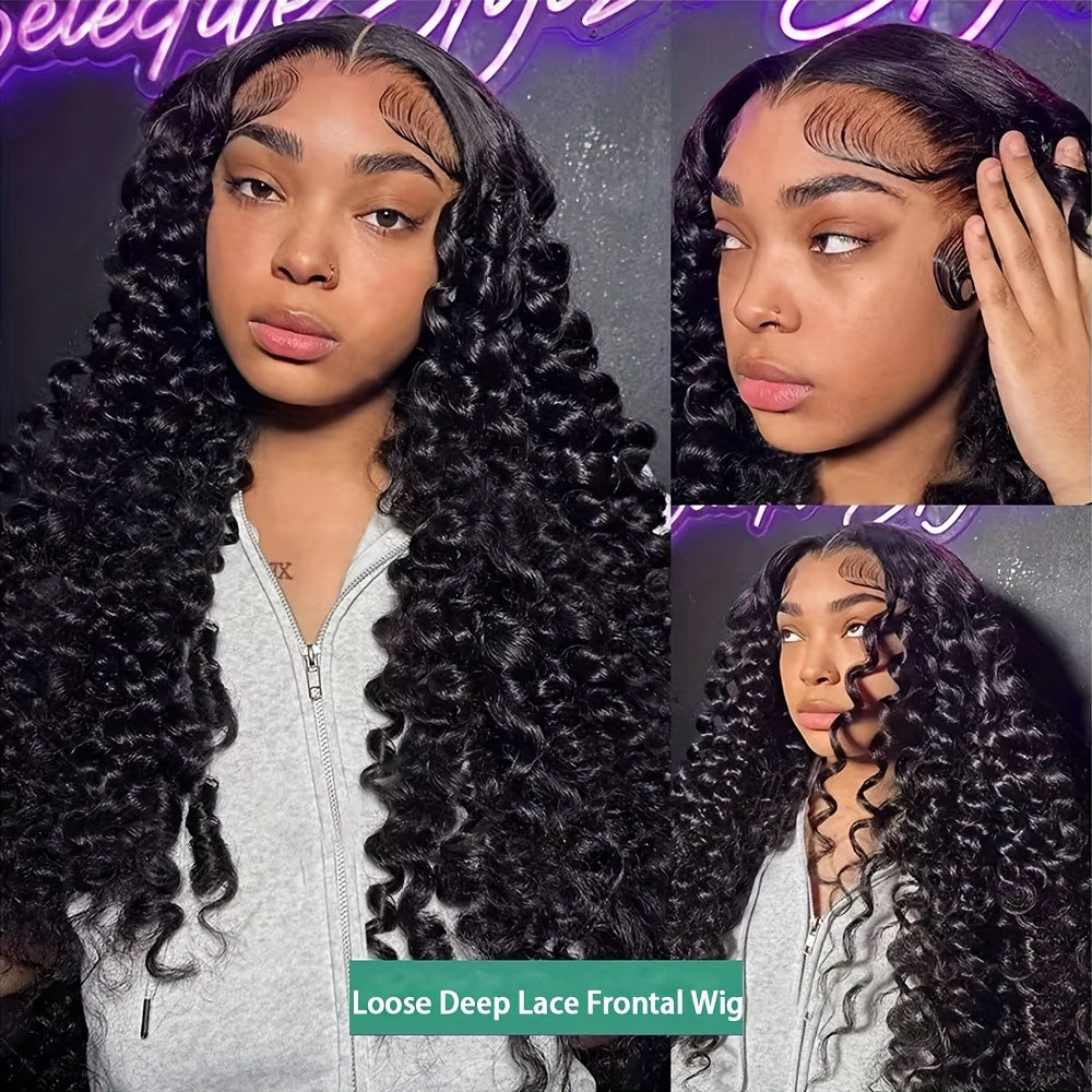 Loose Curly Wave Lace Front Wig HD Transparent 13x4 Frontal Human Hair Wigs For Women Pre Plucked 100% Human Hair Deep Loose Wave Wigs Natural Color 250% Density