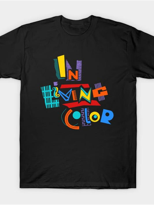 Men's IN LIVING COLOR Graphic T-Shirt - Soft Crew Neck Tee with Bold Multicolor Alphabet Print (Purple, Blue, Red, Green, Yellow, Orange, Teal) - Lightweight Everyday & Formal Shirt for Gym, Parties, Office - Ideal Gift for M