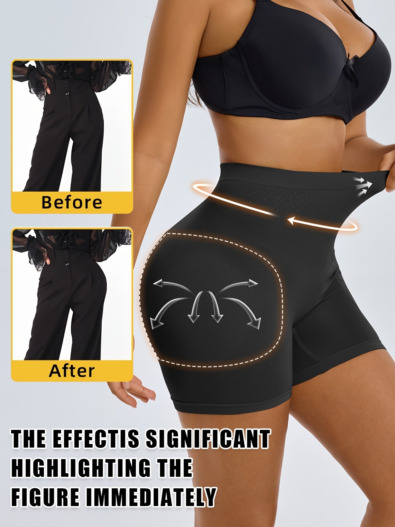 1pc CELILIN Women's High-Waisted Shapewear Shorts - Tummy Control, Butt & Thigh, Non-Slip Waistband, High-Elasticity Workout & Everyday Pants - Posture Correction & Body Contouring for Gym, Casual, Formal Outfits - Machine Wa