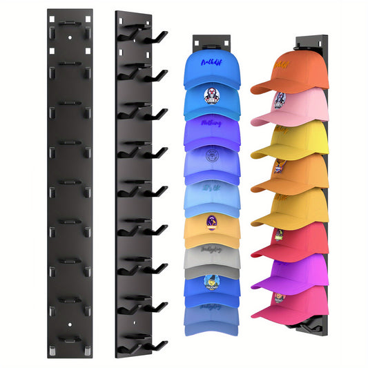 Set of 2 Baseball Cap Storage Racks, Strong Adhesive Wall-Mounted Hat Holders, Multi-Layer Hat Display Shelves, Wall Hooks That Can Hold 18 Caps, Suitable for Closet Doors And Bedrooms.