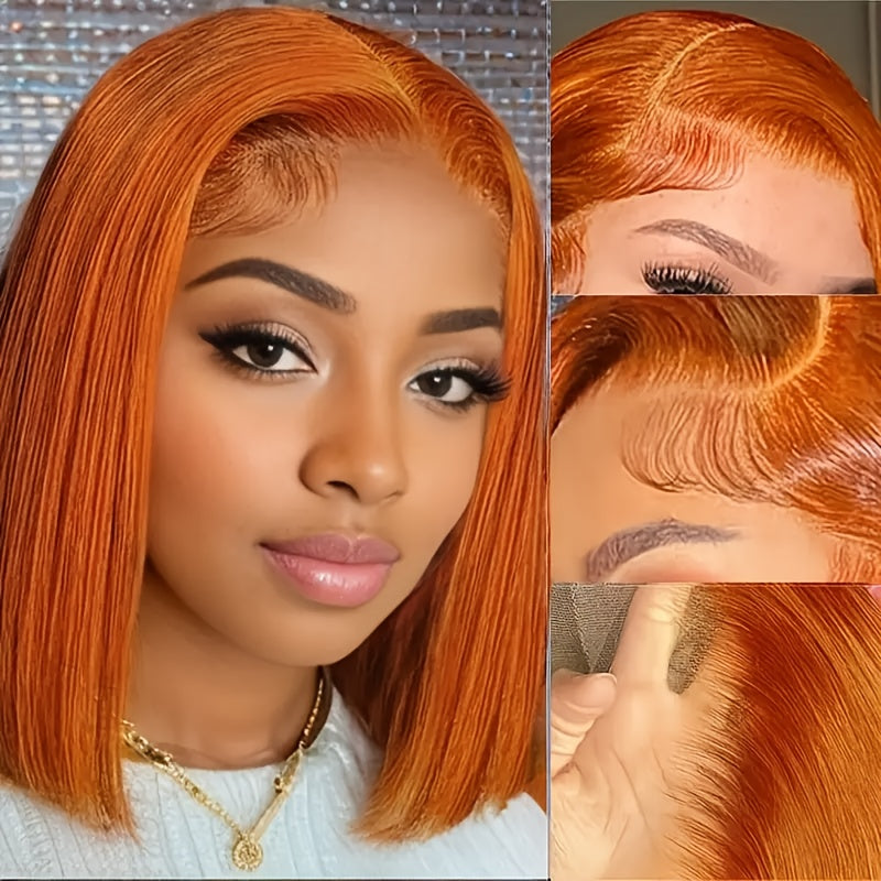 [Straight Human Hair Wig] 250% Density Straight Human Hair Glueless Wig, Glueless Straight Bob Wigs for Women, 13x4 HD Lace, Preplucked Pre Cut Lace Air Wig, Put On And Go Human Hair Wigs