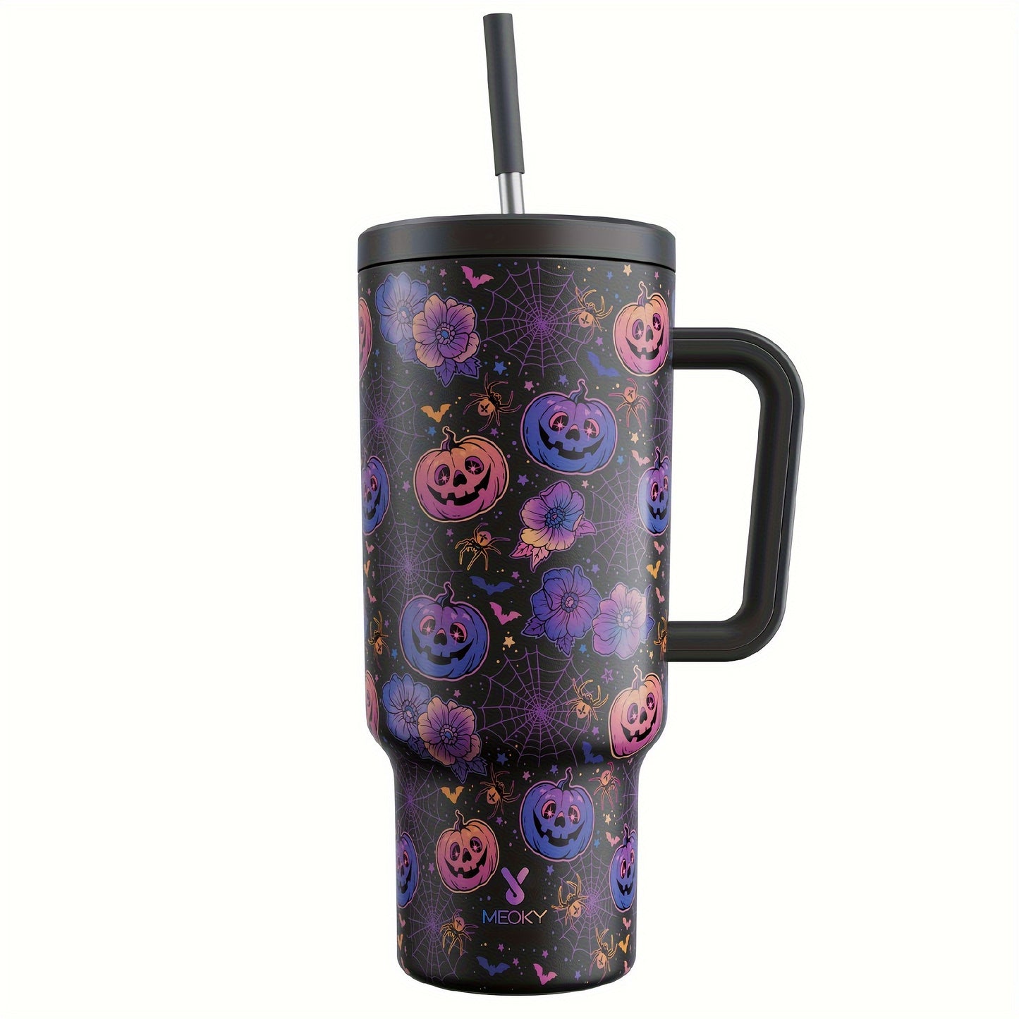 Meoky 1pc, Tumbler With Lid And Straw, 40oz Stainless Steel Insulated Water Bottle With Handle, Gift Drinking Cups, Keeps Cold For 24 Hours Or Hot For 10 Hours, Portable Suitable For Outdoor Camping, Hiking, Driving, Car Trav