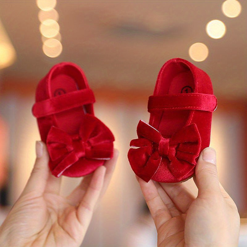 [Princess Mary Jane Flats] Princess Baby Girls Mary Jane Flats With Bowknot | First Walker Shoes Crib Shoes Wedding Party Christmas Dress Shoes