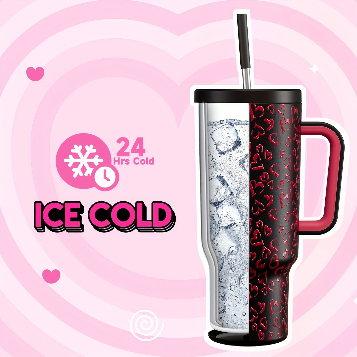 Meoky 40oz Insulated Stainless Steel Tumbler with Lid & Straw - Leakproof, BPA-Free, Perfect for Outdoor Adventures & Valentine's Day Gift