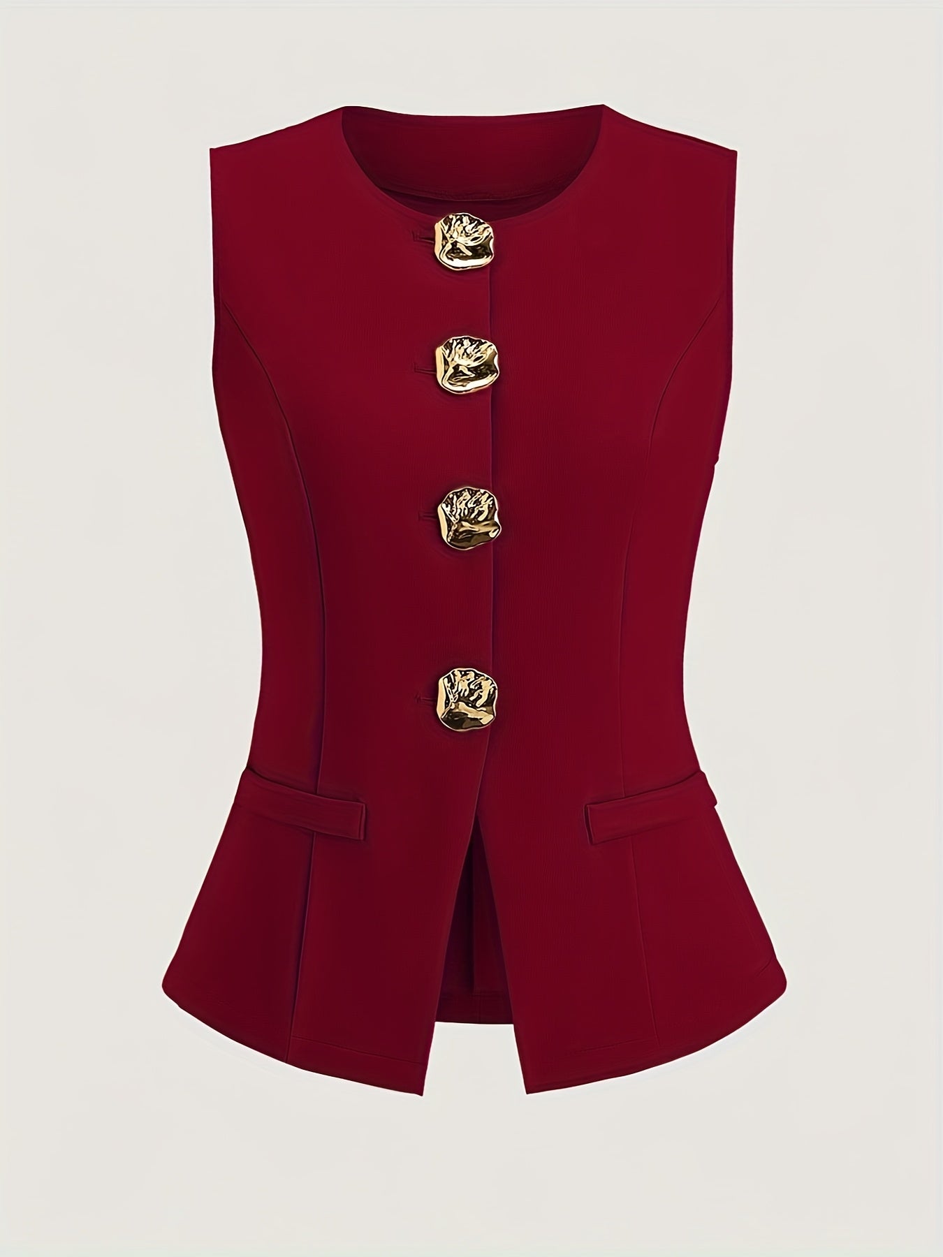 Women's French Chic Blazer - Sleeveless coat with Metallic Buttons, Structured Black Jacket for Business, Formal Events - Machine Washable Women's Professional Outerwear, Seasonal Wardrobe Staple, Office Wear, Elegant Style,