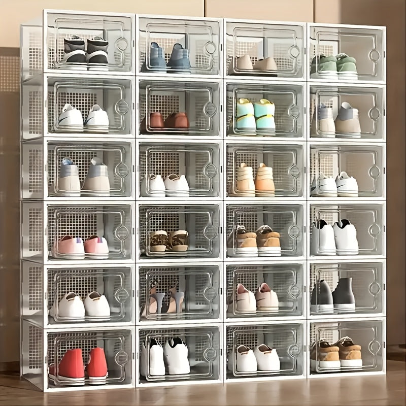 6/12/24pcs Transparent Shoe Box, Suitable For Wardrobes, Shoe Display Cabinets, Sports Shoe Storage Boxes, Male And Female Free Installation Shoe Storage Cabinets - Foldable Plastic Sports Shoe Storage Box, Christmas