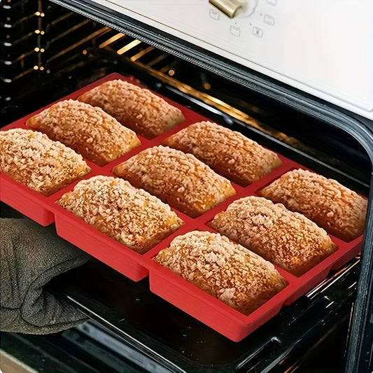 Silicone Mini Loaf Pan - 9-Cavity Non-Stick Oblong Baking Mold for New Year, Cake, Bread, Meatloaf, Muffins, Manual Bakeware, Suitable for Cornbread & Soap Making - 1pc
