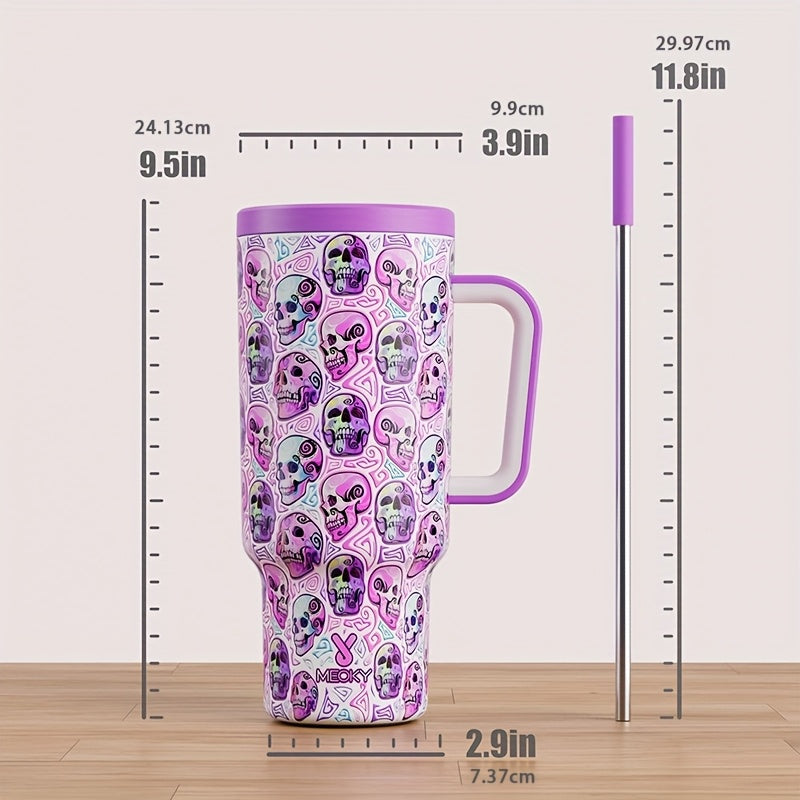 MEOKY 40oz Insulated Water Bottle with Handle and Straw Lid, Reusable Travel Mug, Stainless Steel Tumbler Cup, Vacuum Flask Drinking Bottle w/ Lid, Large Capacity Portable Drinking Cup for Running Outdoor Activities