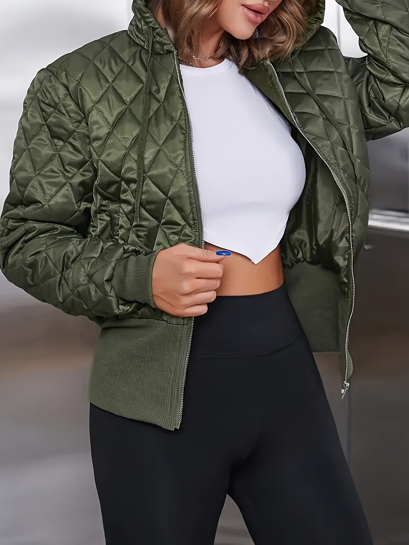 's Navy Blue Quilted Bomber Jacket Hooded Winter Coat - Classic Jacket Style with Golden-Tone Zipper, Warm Textured Fabric, Hand Wash/Dry Clean, Autumn Winter Outerwear (Casual & Formal) - No-Stretch