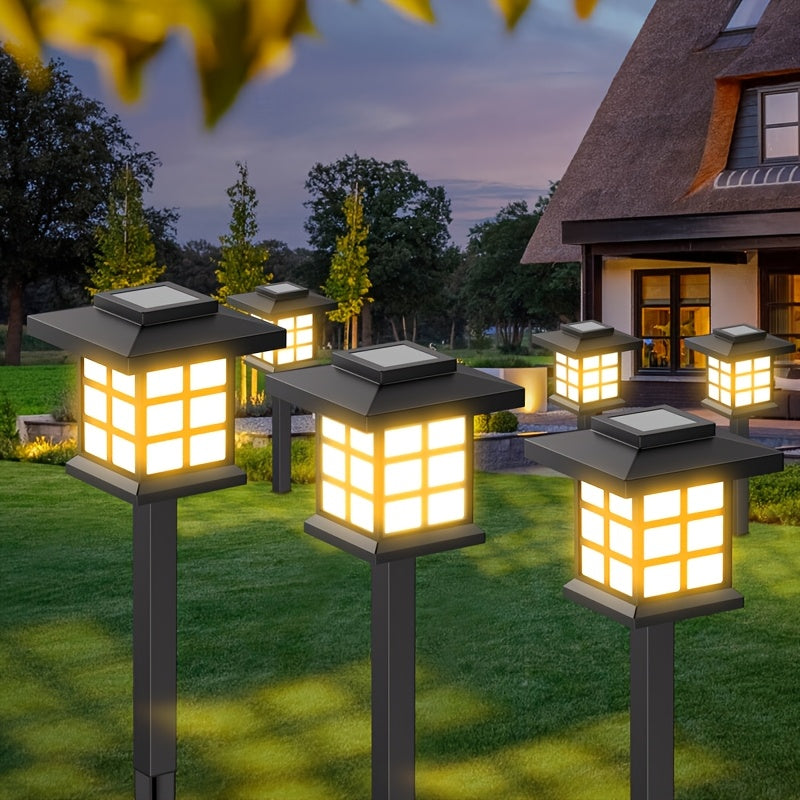 24pcs/12pcs/6pcs Outdoor Warm Light Solar-Charged Landscape Garden Lights, Suitable for Paths, Courtyards & Decks